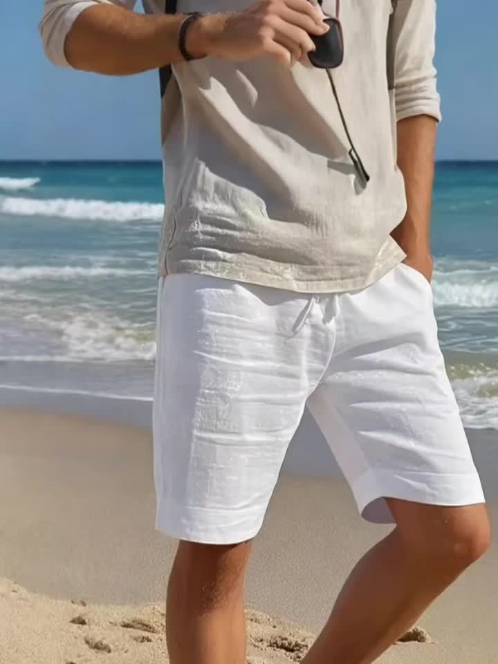 Men'S Light Blue Linen Shorts - Casual & Comfortable with Pockets, Drawstring Waist, Perfect for Summer Beach Outings and Casual Attir