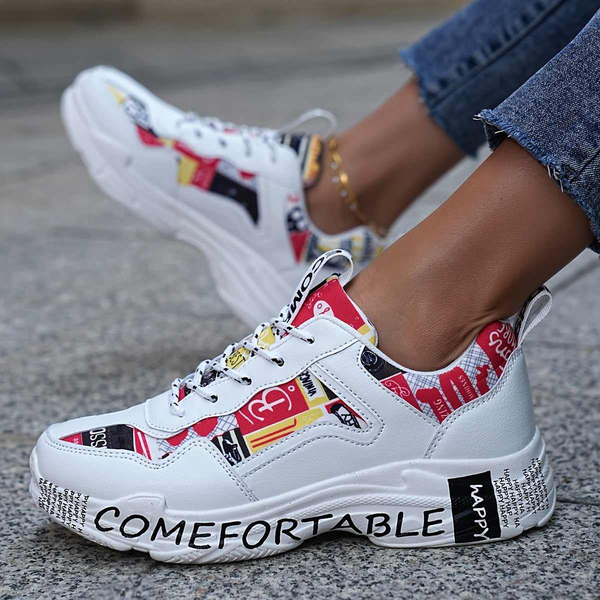 Women'S Fashion Sneakers, Non-Slip Durable Casual Sports Shoes, All-Season Low Top Lace-Up, Plain Toe, Fabric Upper/Inner, MD Sole, Fabric Insole - Hand Washable
