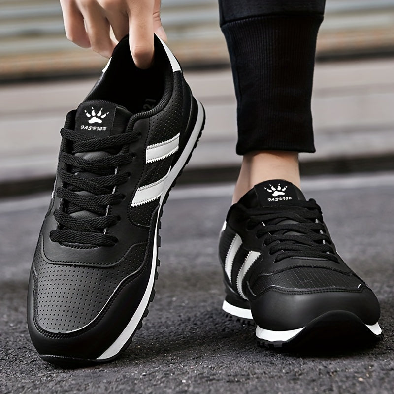 Men's Trendy Sneakers Solid Striped Running Shoes Low Top Lace Up Non Slip Comfy For Jogging Workout Outdoor Casual Activities All Seasons