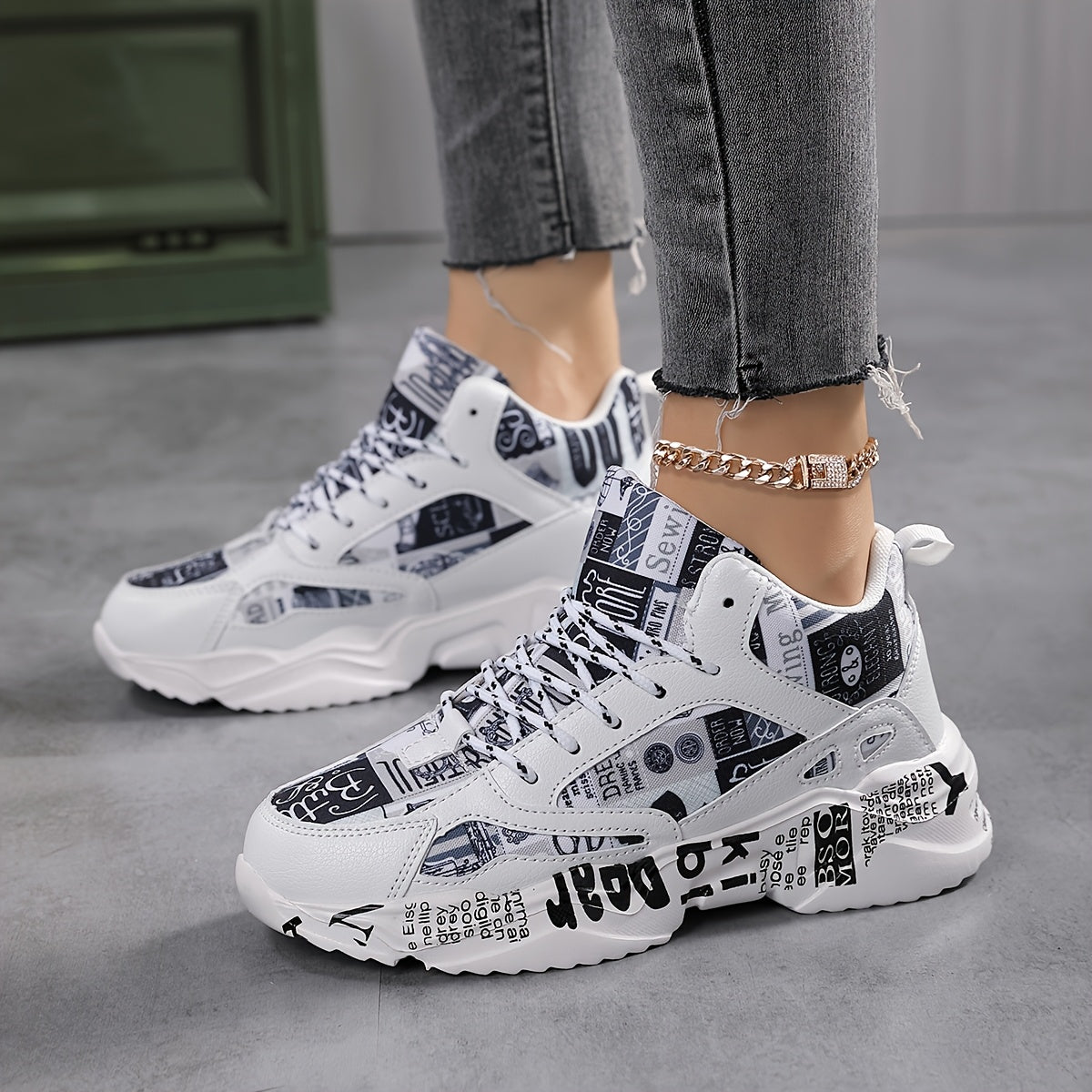 Women's Lightweight Running Shoes - Cushioned Stability Gym Sneakers with Arch Support, Breathable Fabric/PU Upper - All-Season Walking Shoes for Training, Everyday & Formal Events - White & Black Athletic Footwear, Comfortab