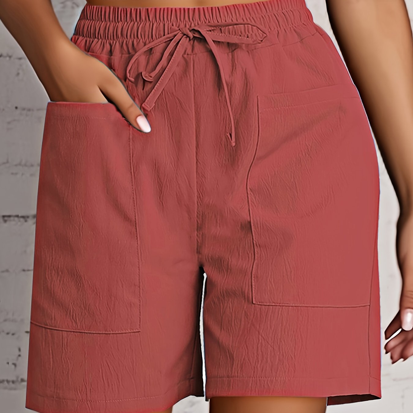 Women's Beige Cargo Shorts - Casual & Stylish, Solid Color with Drawstring Waist and Pockets, Polyester Blend, Machine Washable, All-Season Comfort