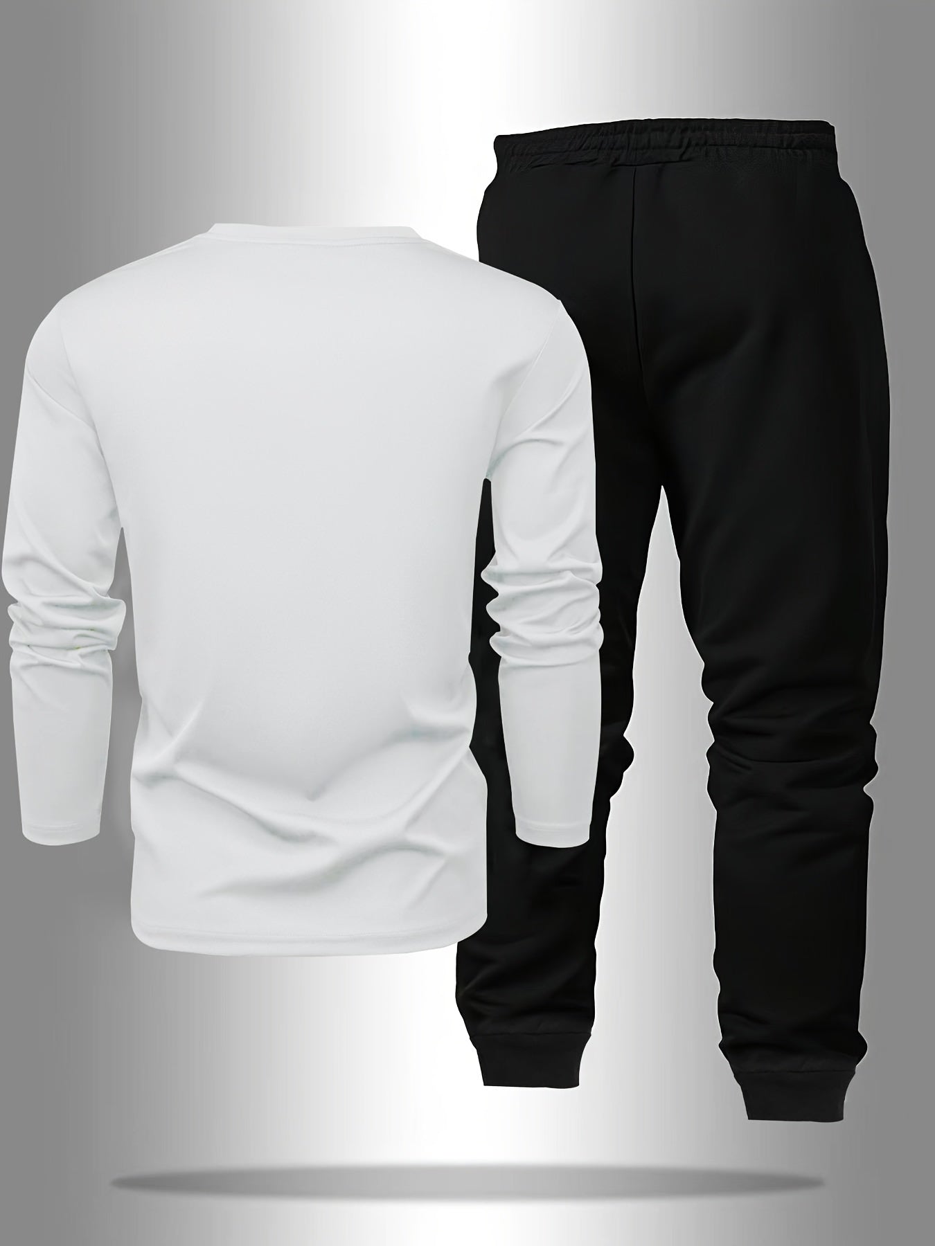 Men's Long Sleeve T-shirt and Pants Set, Spring/Autumn 2pcs set with Paris letter print round neck long sleeve T-shirt + drawstring outdoor casual sports pants set of 2