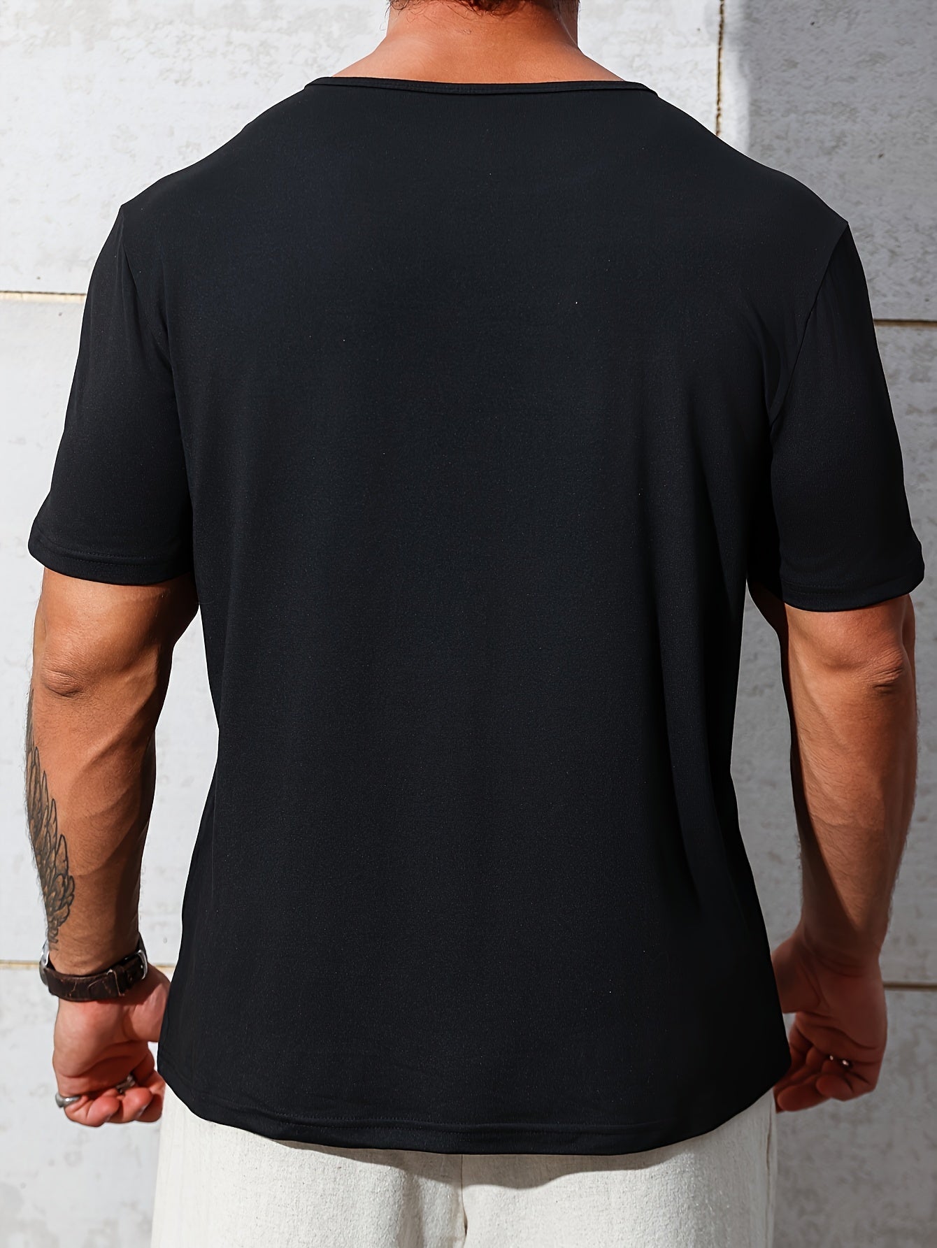 Cen Han Selection Men's Stretch Polyester-Spandex Blend Short Sleeve T-Shirt - Athletic Fit Small V-Neck Casual Top with Chest Logo Print for Summer Workouts & Casual Attire