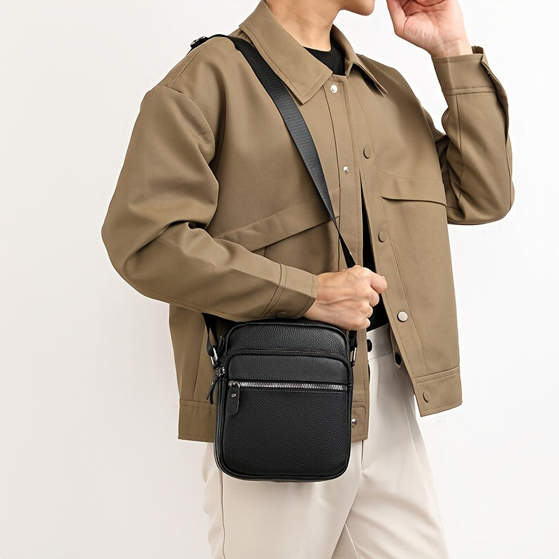 Men'S Genuine Top-Grain Leather Crossbody Sling Bag - Casual Style, Adjustable Strap, Large Capacity Shoulder Handbag for Going Out