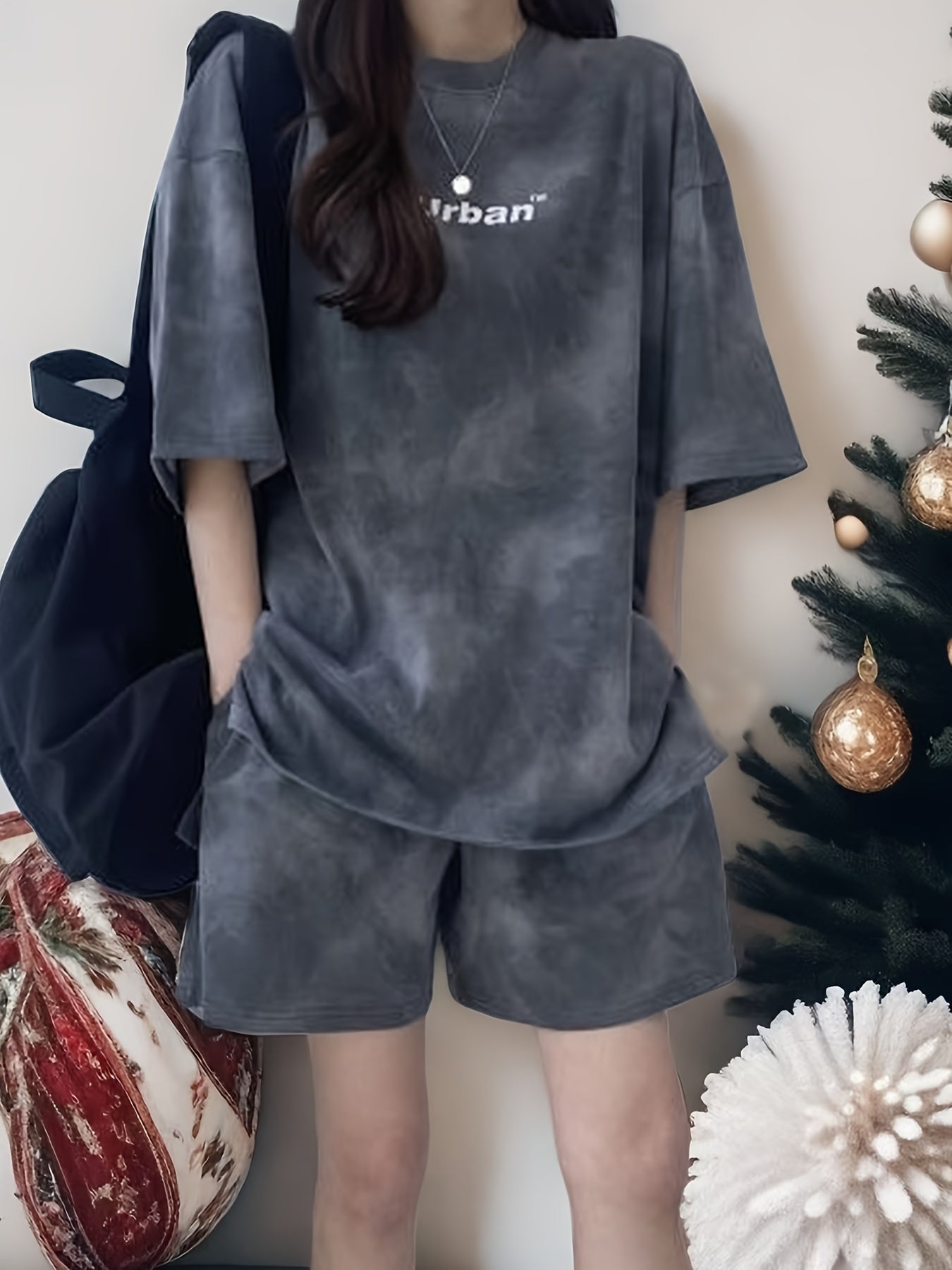 Letter Print Hong Kong Style Comfortable Casual Loose Short Sleeve Shorts Set, Summer Women's Fashionable Versatile Slimming Casual Running Sports Suit Two-Piece Couple Set, Large Size Women's Casual Sports Suit
