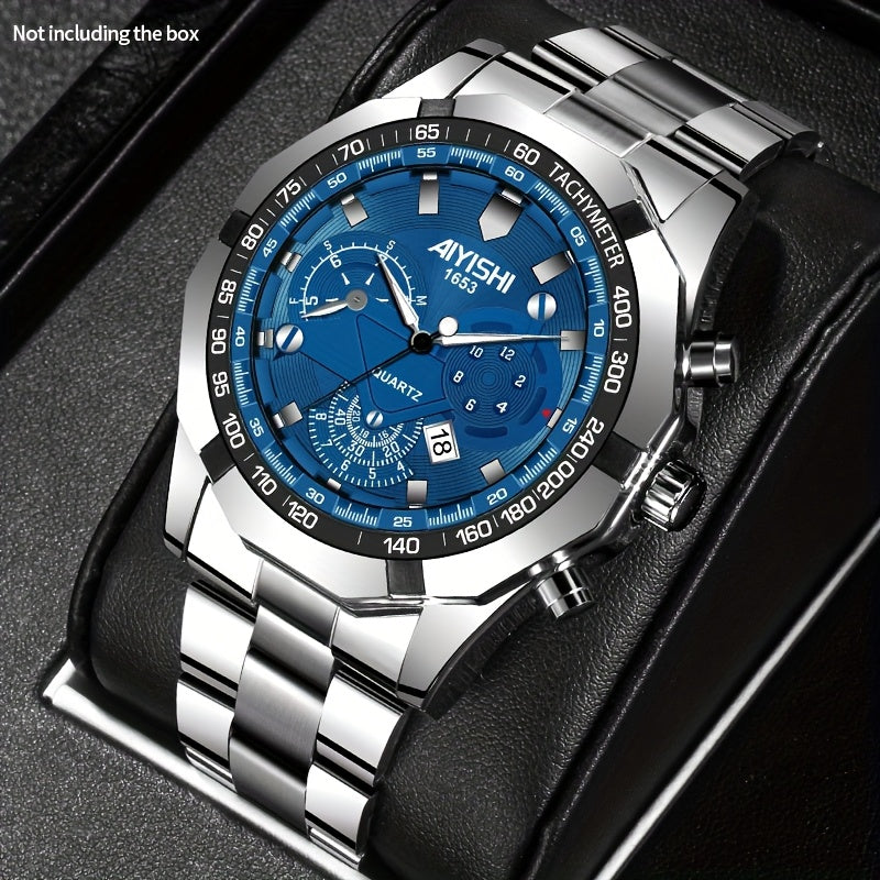 AIYISHI Men's Luxury Business Quartz Watch | | Luminous Hands & Markers | Date Display | Zinc Alloy Case and Band | Analog Dial with Subdials | Ideal for Professional Gifting
