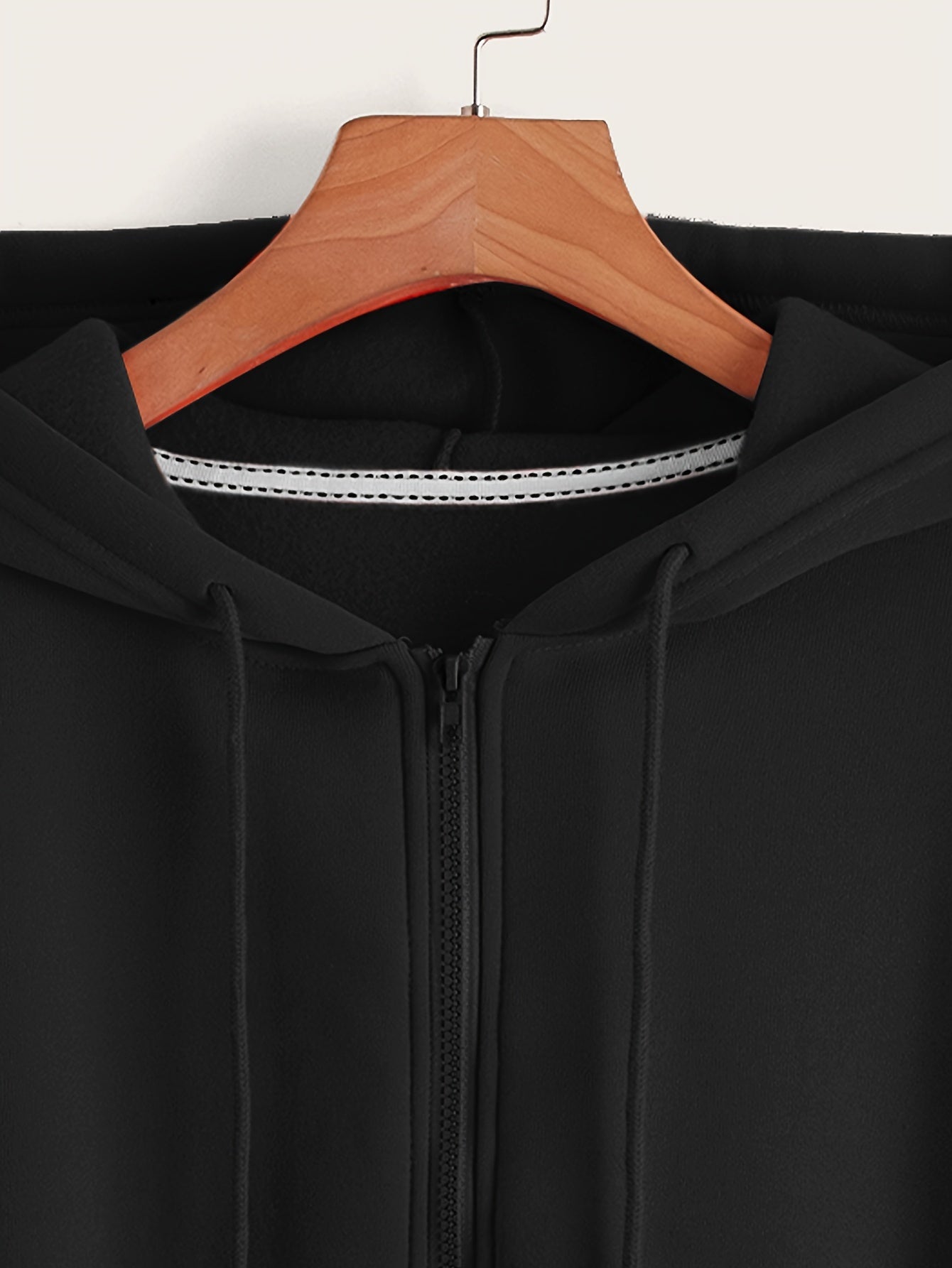 Zip Up Cropped Drawstring Hoodie, Casual Long Sleeve Sweatshirt For Spring & Fall, Women's Clothing