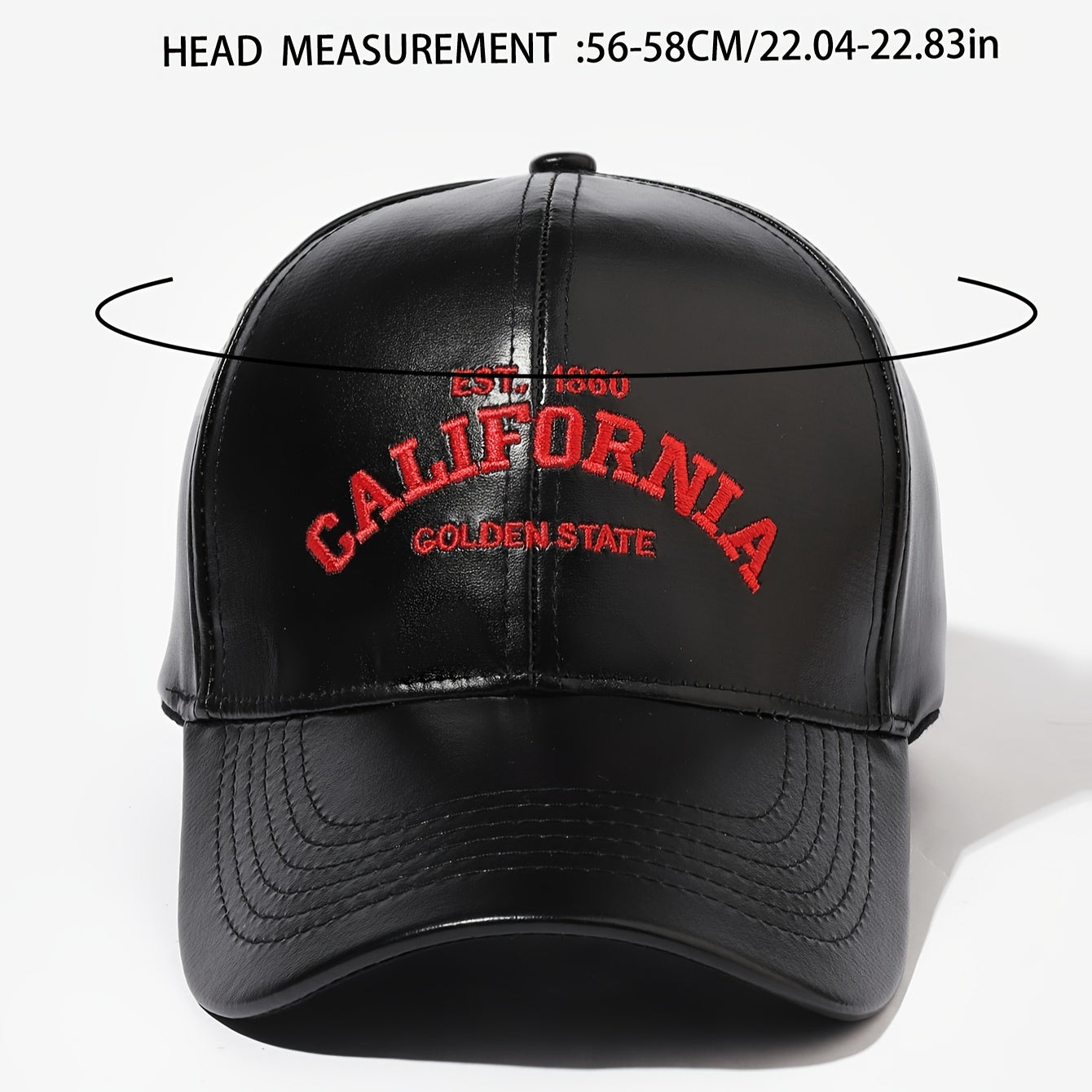 California Golden State PU Leather Baseball Cap - Unisex, Adjustable, Button Closure, Sun Protection, Holiday-Themed, Handcrafted with Embroidery and Woven Design
