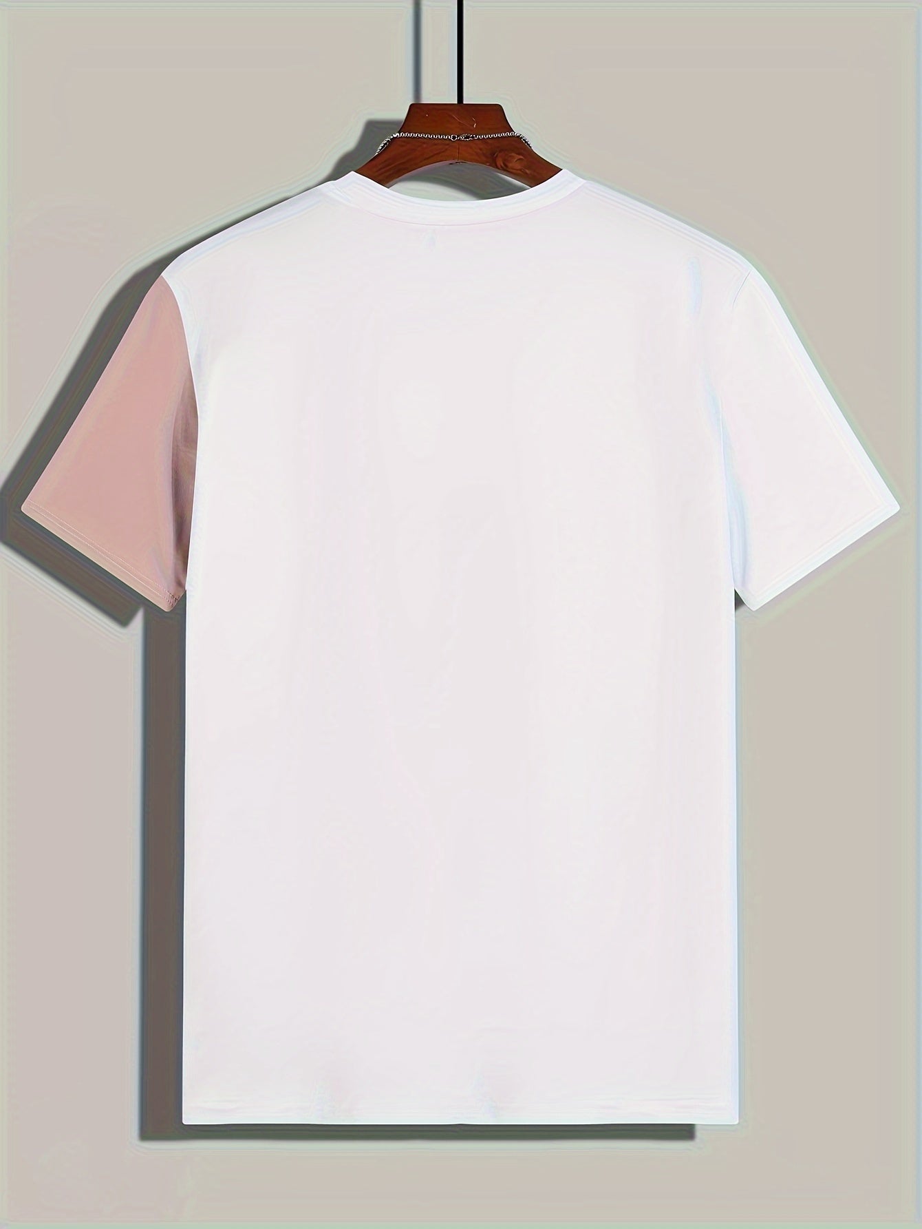Men'S Fashion Casual Crew Neck Short Sleeve T-Shirt, Polyester Blend, Slight Stretch, Solid Color, Summer, Regular Fit, Knit Fabric, 180g/m², with Embellished Graphic for Adult