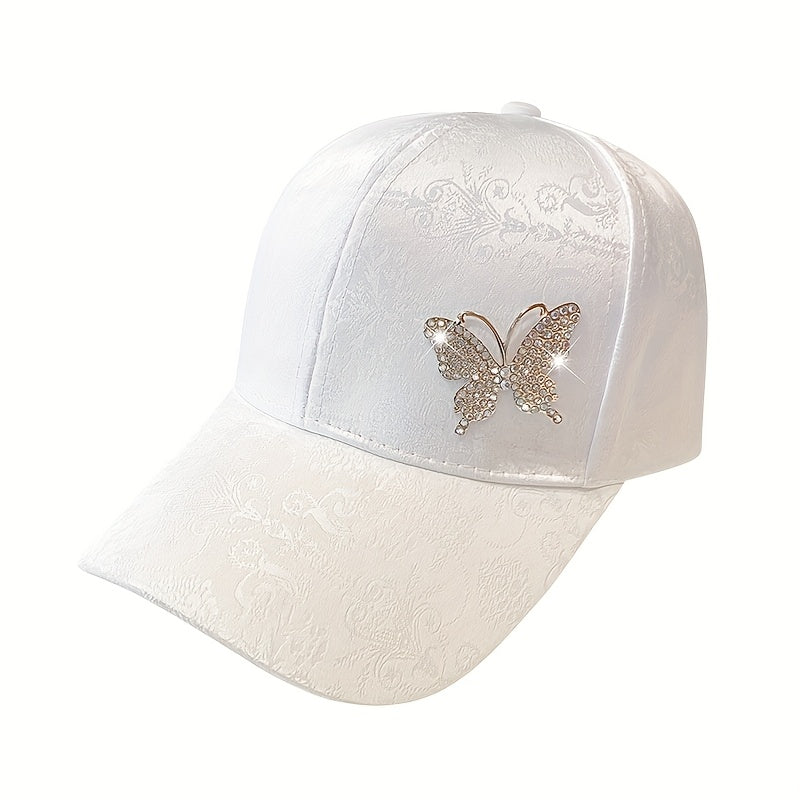 Stylish Rhinestone Butterfly Baseball Cap for Women - Lightweight, Adjustable, and Versatile Sun Hat with Lace Print Design, Perfect for Spring, Summer, and Fall, Casual Headwear | Butterfly Embellishment | Lightweight Hat