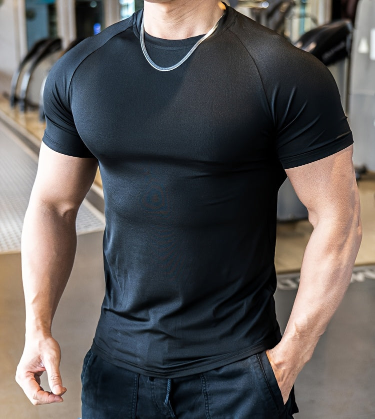 Men'S Slim-Fit Quick-Dry Athletic T-Shirt - Breathable, Stretchy, Solid Color Crew Neck Tee for Gym, Casual Summer Wear, Gym Apparel | Trendy Men'S Tee | Quickdry Materia