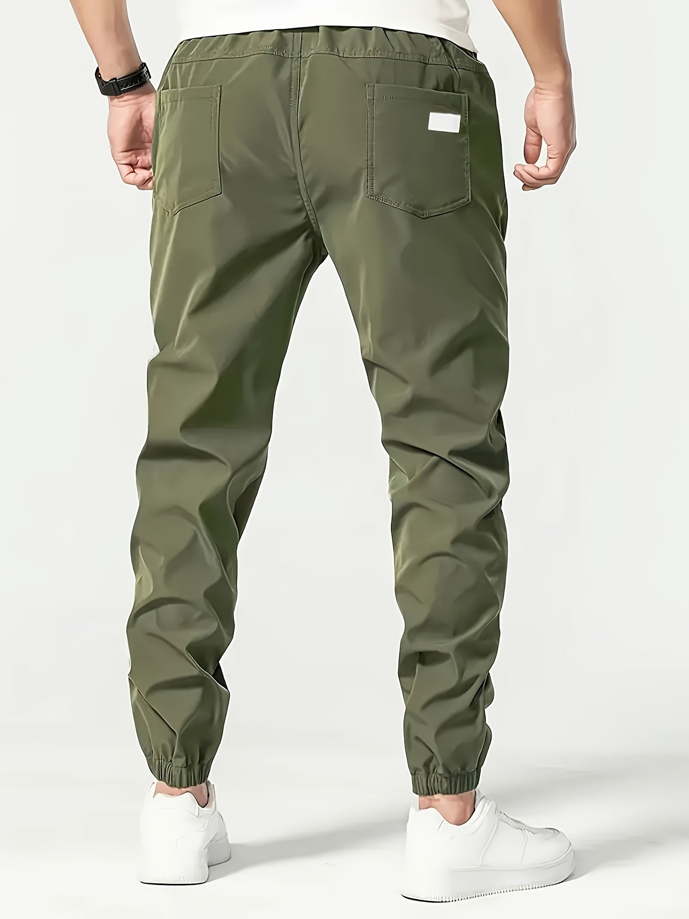 Men's Beige Cargo Pants with Multiple Pockets - Machine Washable, Comfortable Loose Fit, Ideal for Outdoor Activities, Durable Polyester Fabric