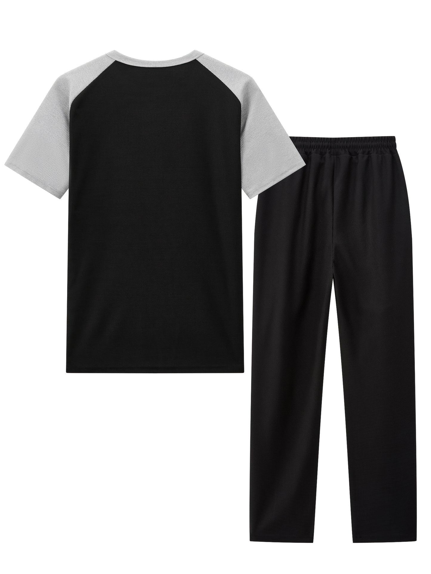 Men's Casual Mixed Color Spliced Set: Shirt and Drawstring Pants, Clean and Comfortable