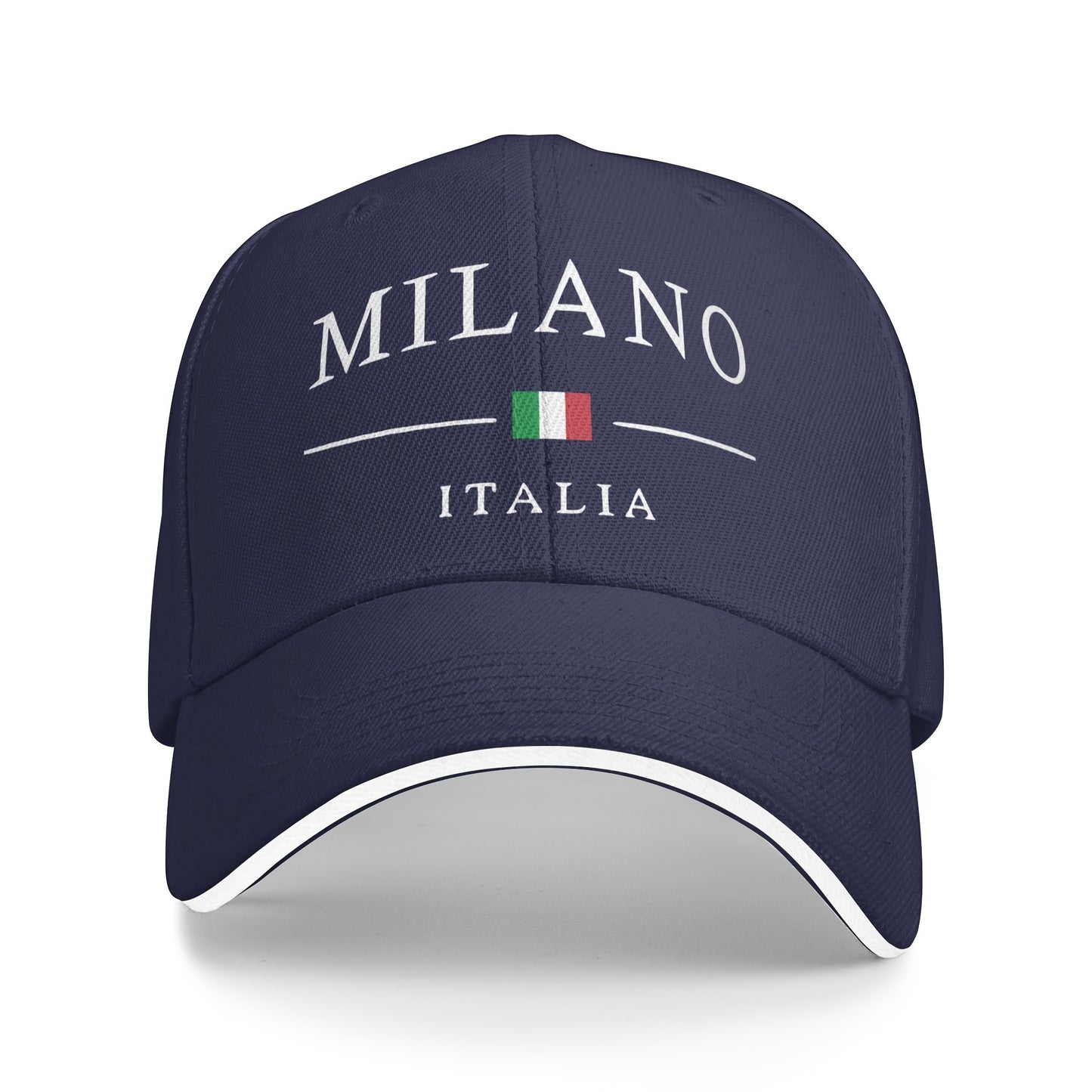 Adjustable Milan, Italy Print Baseball Cap - Breathable Polyester Dad Hat with Italian Flag Design, Black & White, Perfect for Outdoor Activities, Casual Wear, and Gifts