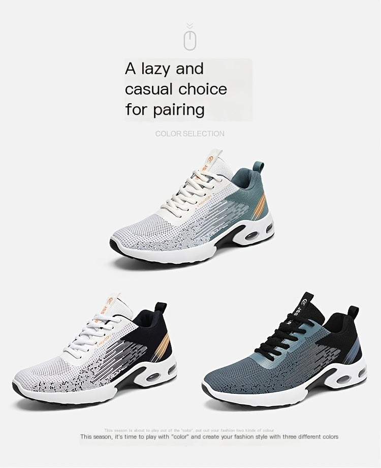 Men's Fashion Sports Sneakers, Breathable Mesh Fabric Upper, Comfortable Lace-Up Running Shoes with PVC Sole and Cloth Insole for All Seasons