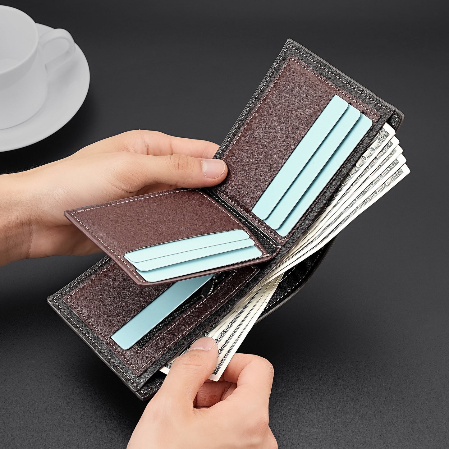 1pc Men's Short Wallet, Fashion Horizontal Multi-card Slots Zipper Coin Purse