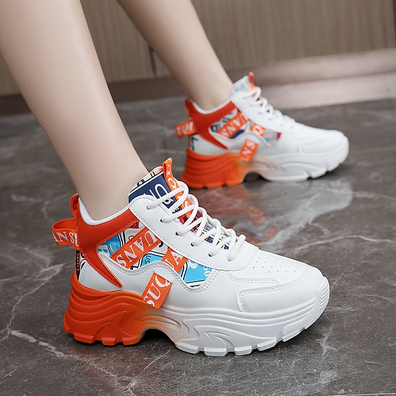 Women's Letter Design Chunky Sneakers, Fashion Lace Up Outdoor Shoes, Comfortable Low Top Sport Shoes