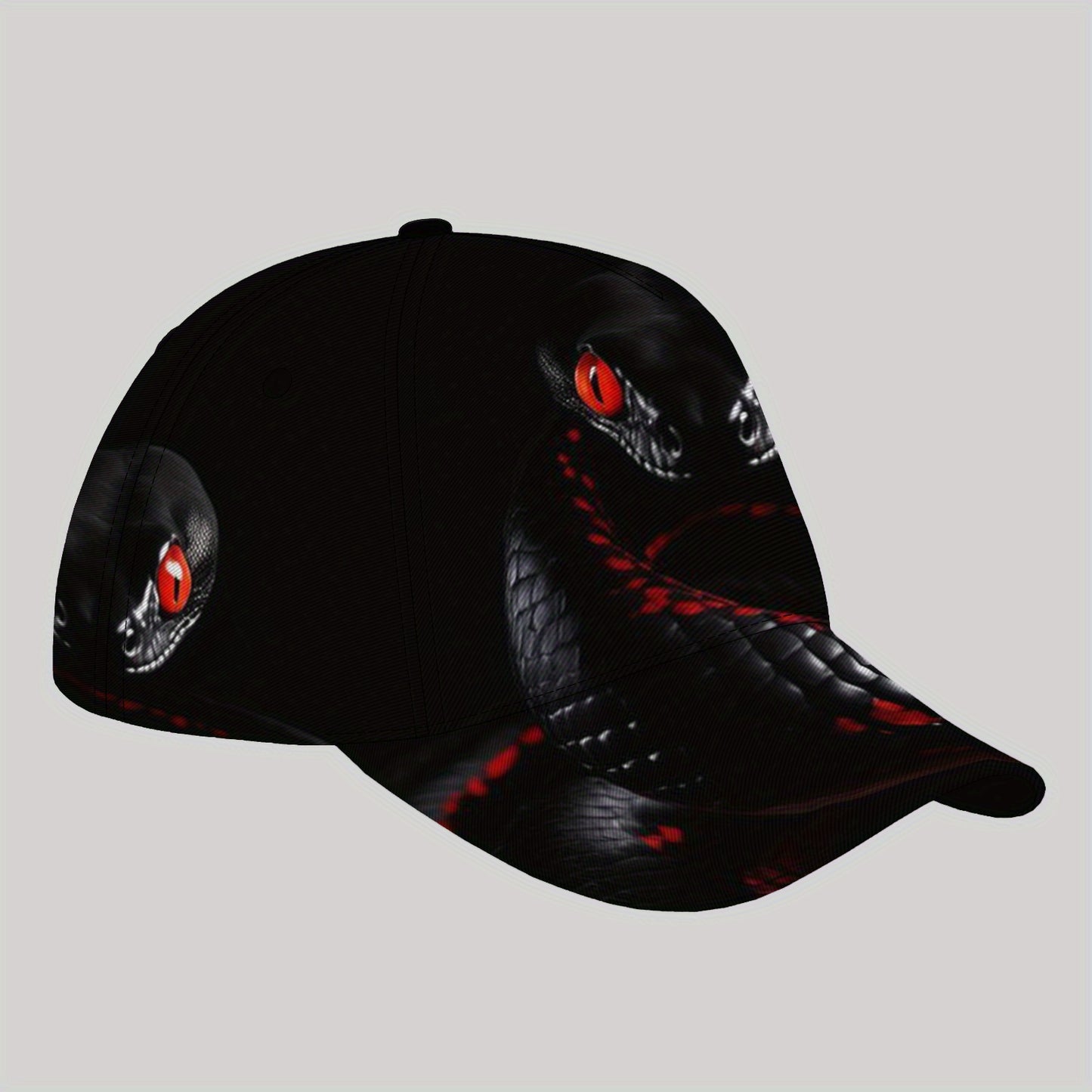 CUTEHSJ Men's Punk Rock Baseball Cap - Lightweight Adjustable Sun Hat with Red Snake Graphic, Black & Red Contrast Design for Beach, Fishing, Outdoor Activities & Vacation, Stylish Headgear