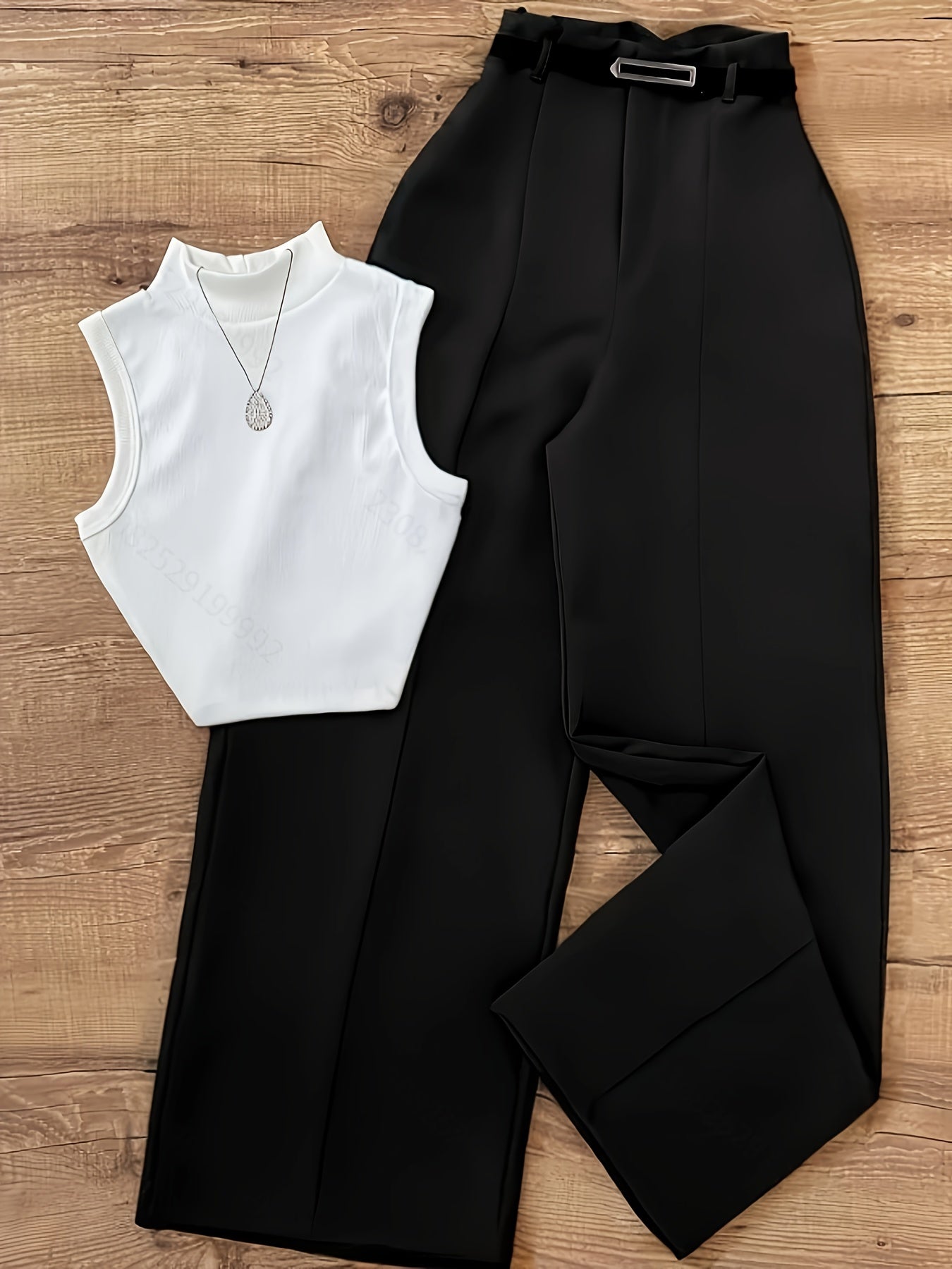 Summer Sexy Half-Turtleneck Sleeveless Vest + Versatile Western Flare Pants Set with Belt