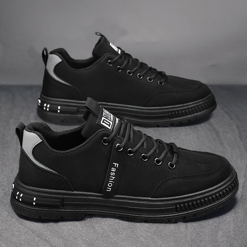 Men'S All-Season Low Top Sneakers, Solid Color, Non-Slip Durable Sports Casual Shoes, Breathable Fabric Lining, Round Toe, Lace-Up Closure, Faux Upper, PVC Sole, Cloth Insole - Versatile for Casual & Sports Use