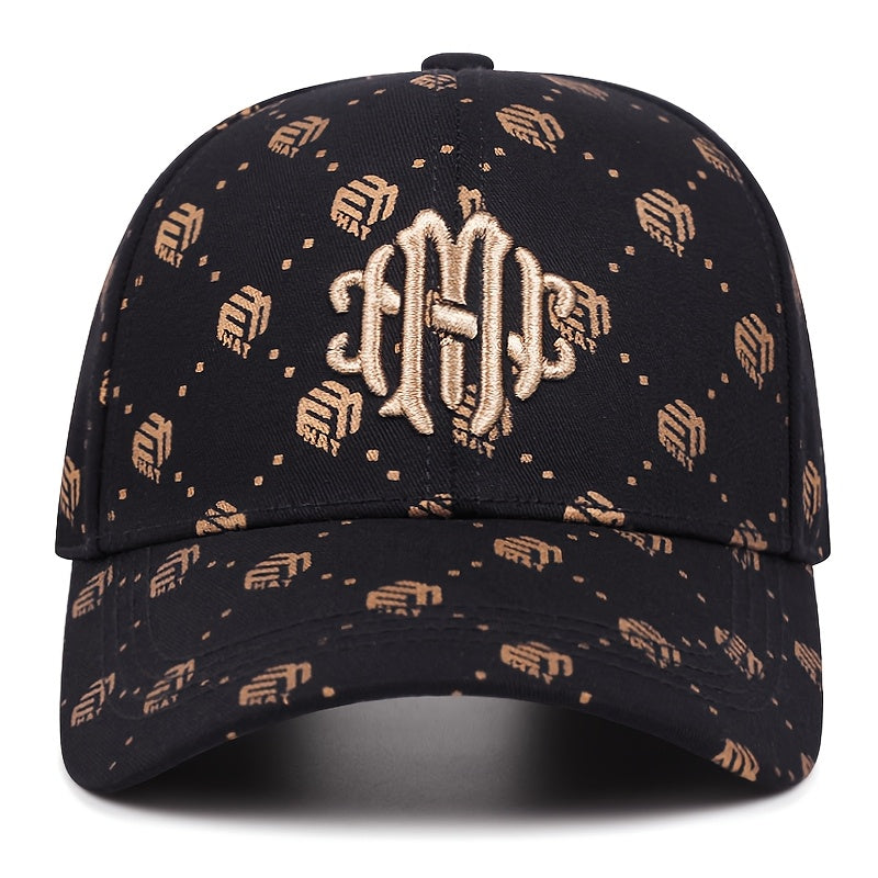 Men's Athletic Baseball Cap - Breathable Polyester, Adjustable Fit, "ATH" Logo, Beige & White with Golden Pumpkin Pattern, Dark Brown & Golden, Perfect for Outdoor Sports and Golf, Casual Wear Hat | Sporty Baseball Cap | Adju
