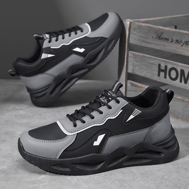 Men's Retro Sporty Casual Sneakers - Low-Top Breathable PU Upper, Cushioned EVA Insole & Durable PVC Outsole - All-Season Comfort for Daily Wear, Running & Casual Outings - Black