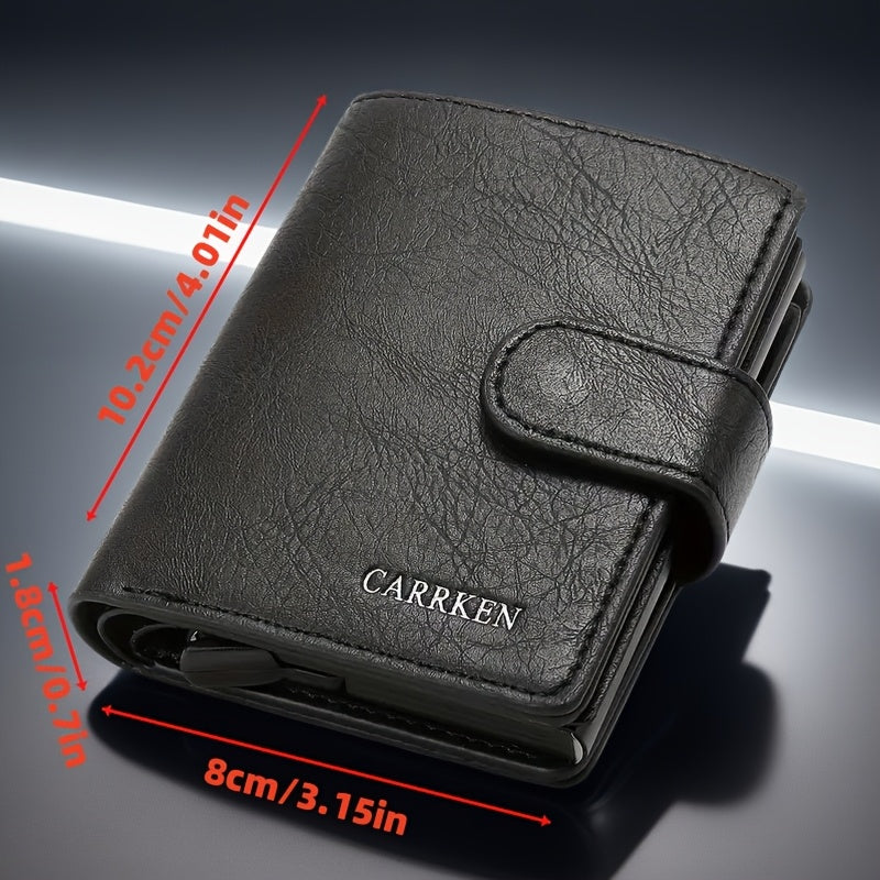 Men'S Short Wallet, Automatic Pop-Up Credit Card Holder, Short Wallet, Ideal Gift for Men, Multi-Functional Men'S Card Holder, Stylish, Trendy, Minimalist Credit Card Holder, Pop-Up Card Holder, High-Quality Faux Leather, Cap