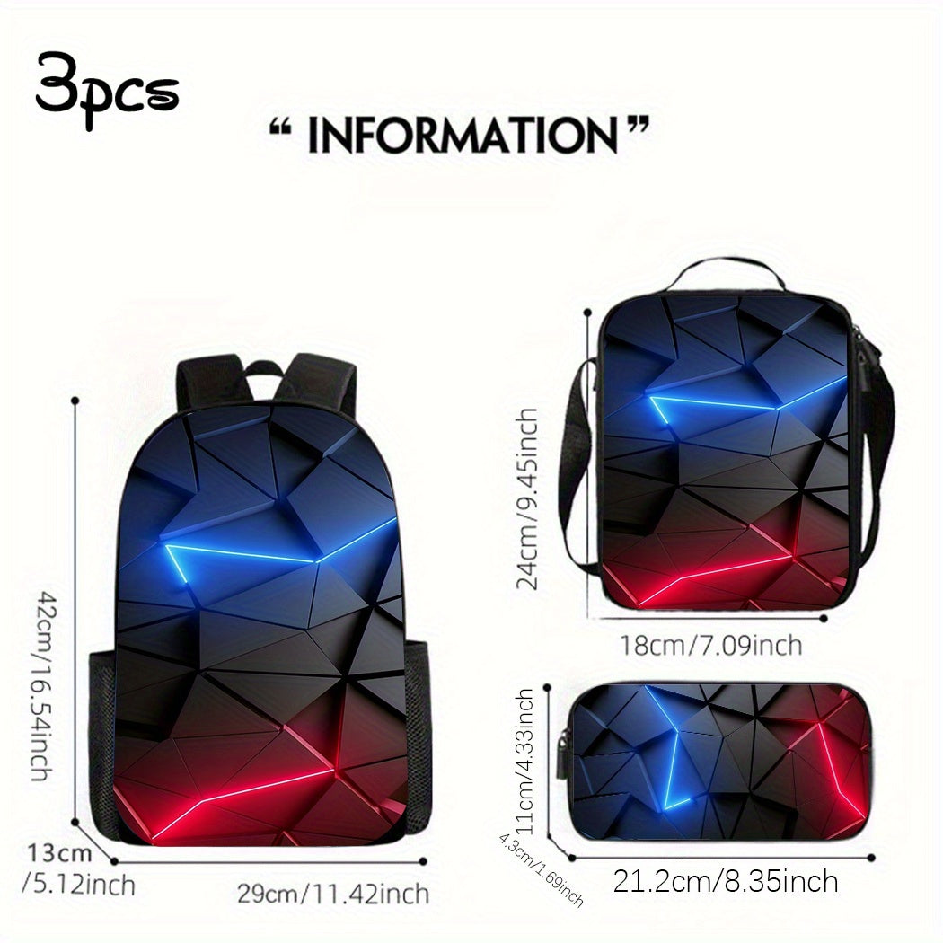 3pcs Gamer Large Capacity Lightweight Nylon Daypack with Lunch Bag & Pencil Case, Perfect for, Travel, or Daily Commute, Great Birthday or Holiday Gift, Backpack for Travel
