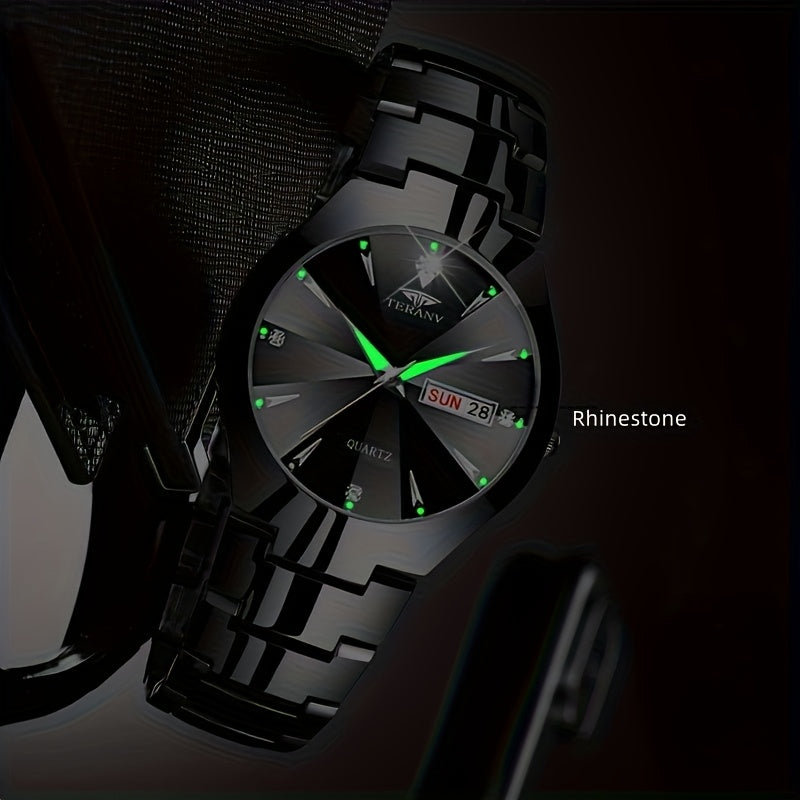 1 New Fashionable Quartz Ladies' Watch with Date Display - Black Dial, Luminous Hands & Markers, Stainless Steel Band, Casual Style, Travel & Business Use, Casual Style Watch | Minimalist Design | Quartz Movement