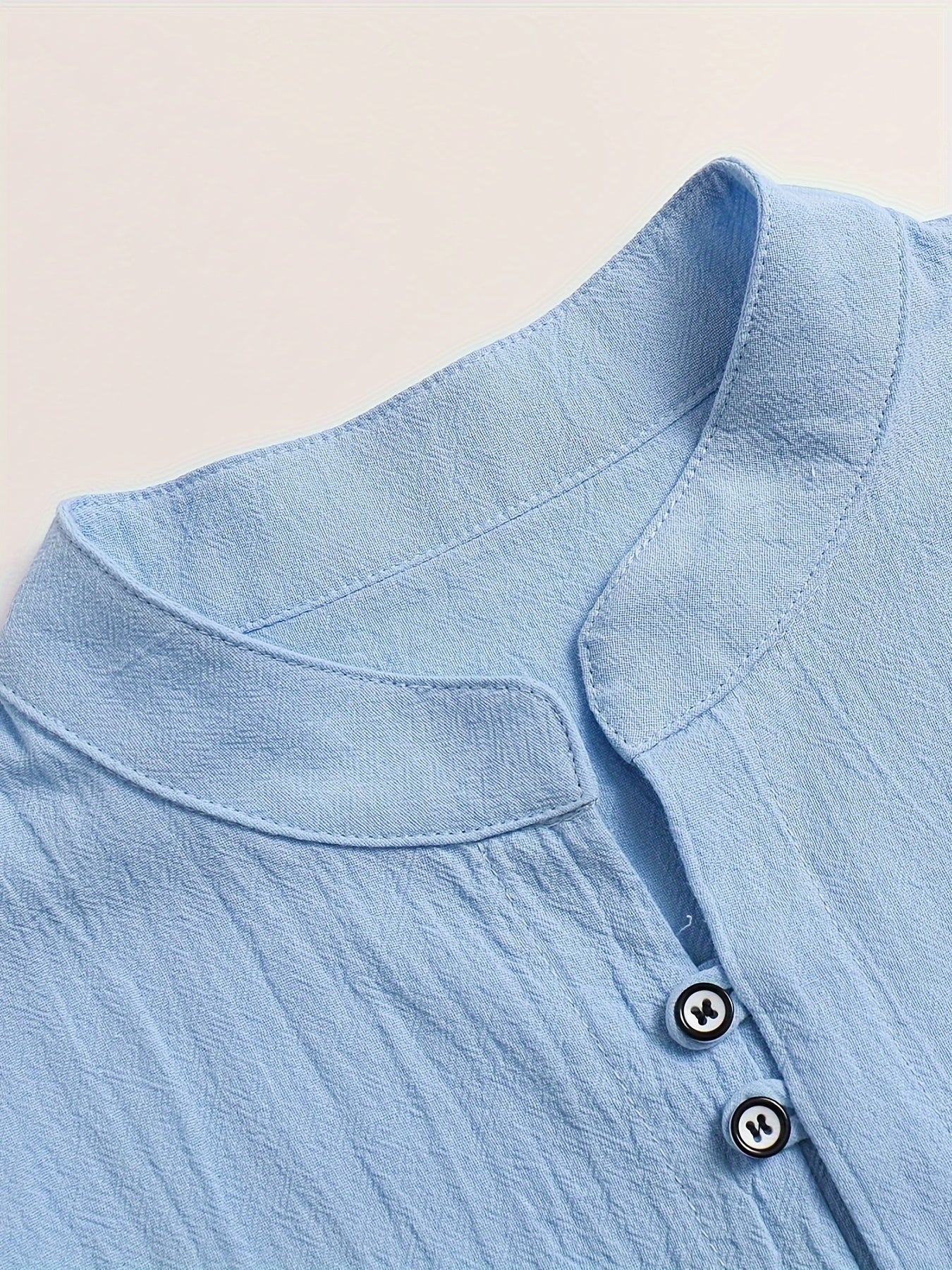 Classic Design Men's Solid Color Stand Collar Long Sleeve Button Up Top Shirt, Pure Cotton Spring And Autumn Fashion Cotton Tops For Daily And Casual Outerwear