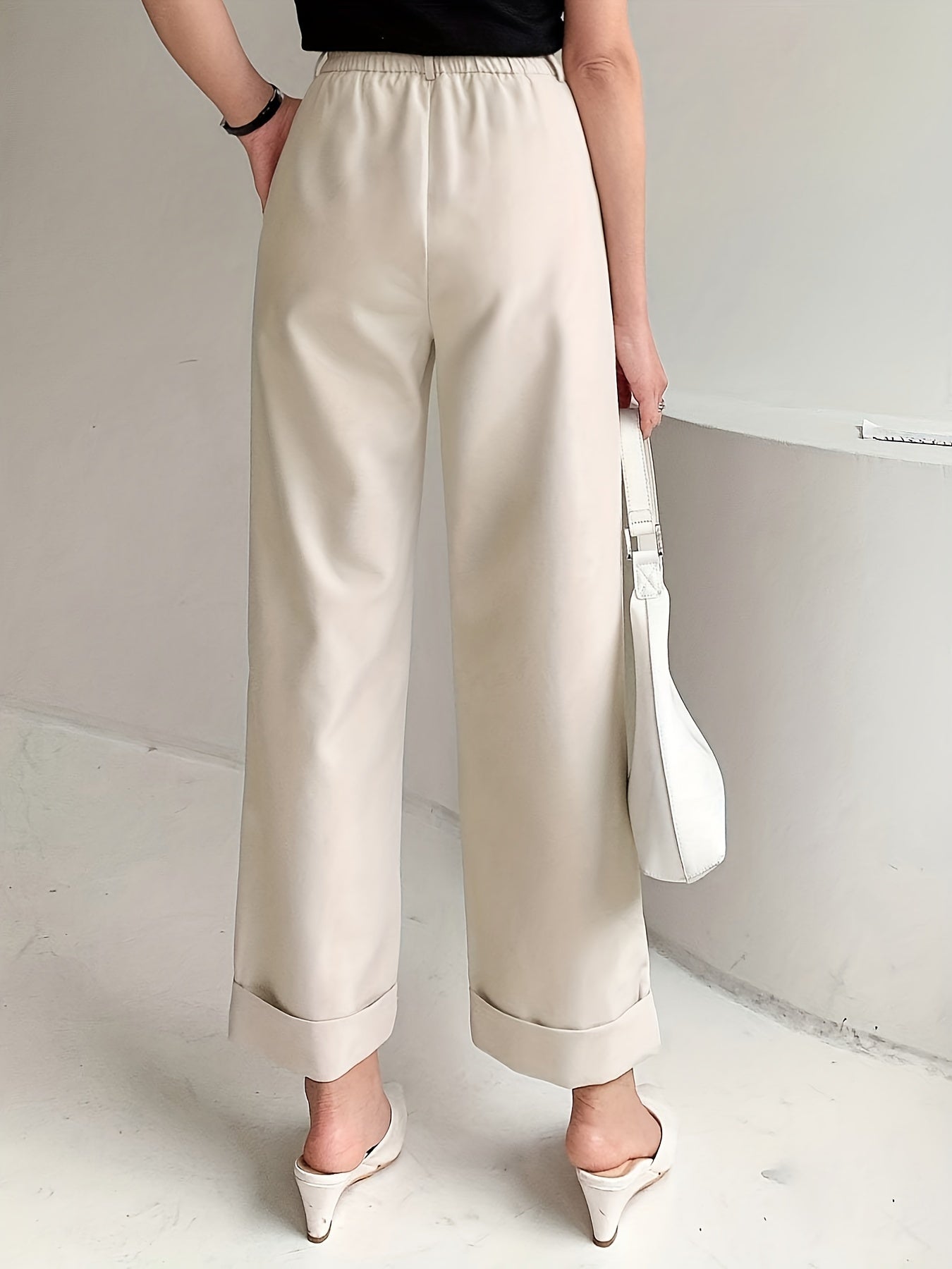 Slant Pockets Wide Leg Suit Pants, Casual Loose Pants For Spring & Summer, Women's Clothing
