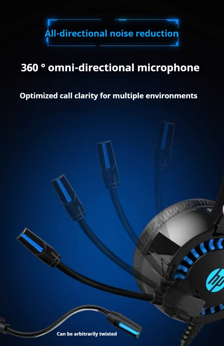 HP Headphone DHE-8011, Desktop Laptop All-In-One Can Be Used, 3.55Mm And Usb Interface, Wired Microphone Game Headset, Cool Light Effect, Noise Reduction, Stereo Sound Effect, Ear Cup Comfortable And Soft, High-End Fashion De