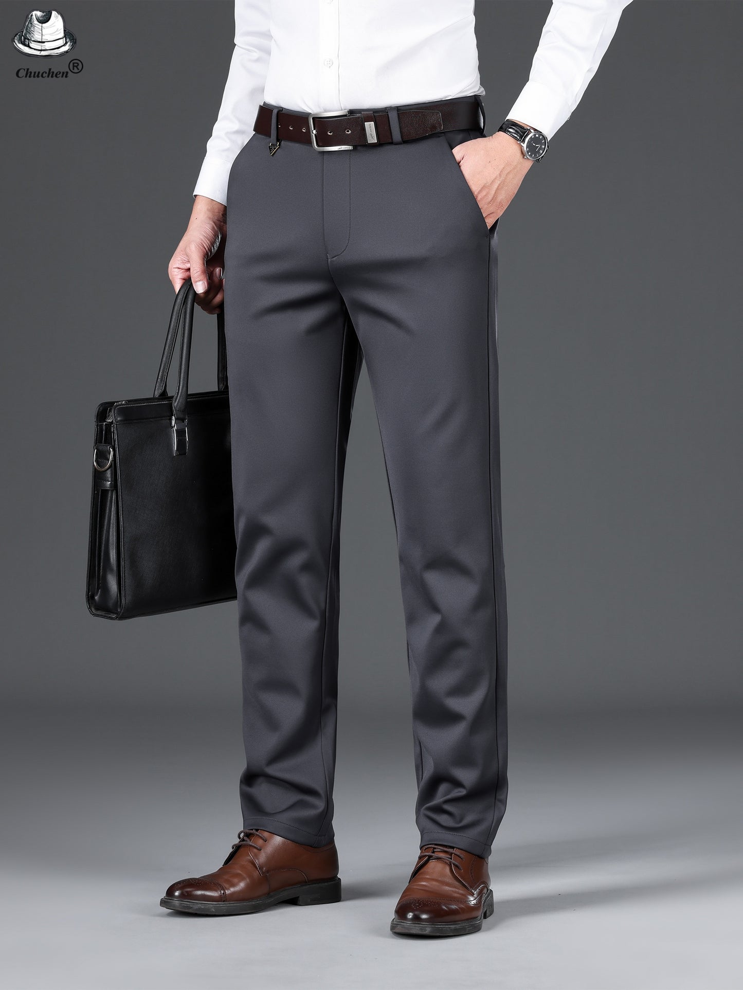 Men's Classic Black Business Dress Pants - Stretch Nylon Blend, Machine Washable, Regular Fit for Office & Formal Wear, Professional Clothing | Regular Fit Suit | Nontransparent Material, Pant Suits