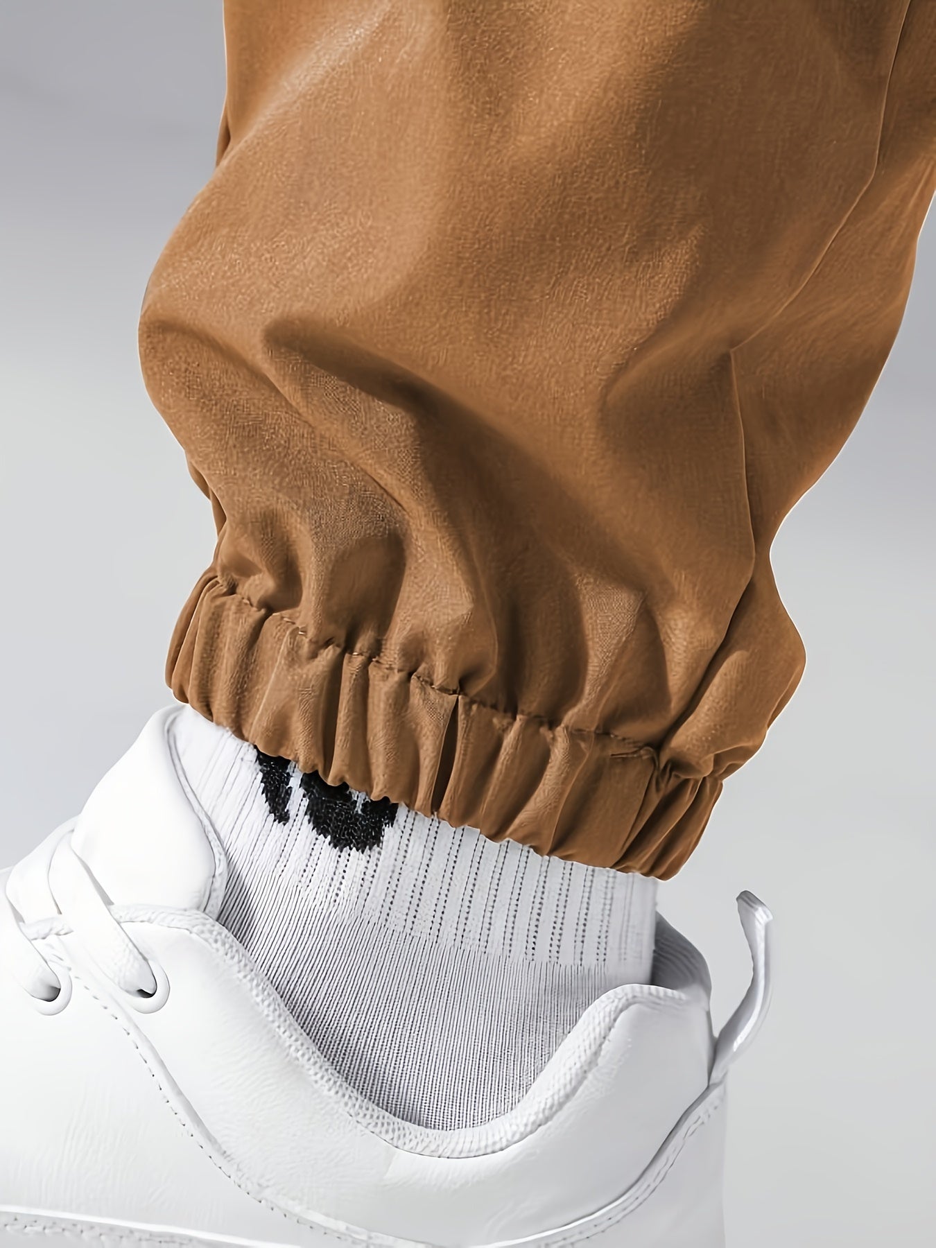 Men's Casual Athletic Cargo Pants - Solid Color, Polyester, Machine Washable with Multiple Pockets
