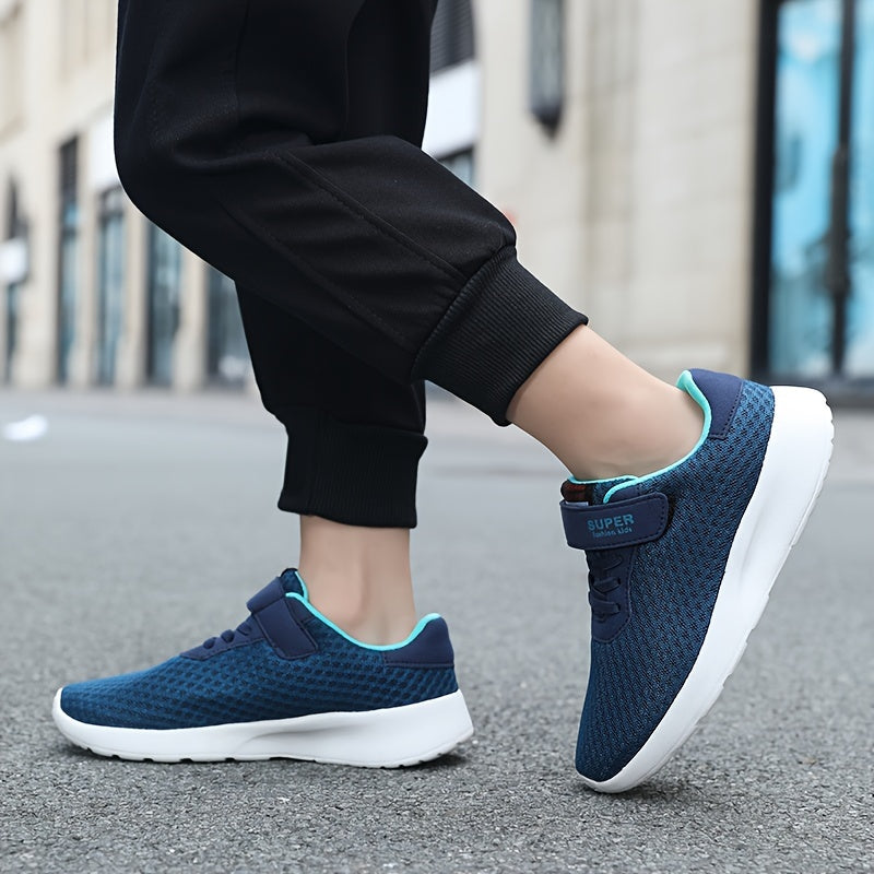 Casual Blue Breathable Mesh Sneakers For Boys, Outdoor Walking Running Shoes For Spring Summer