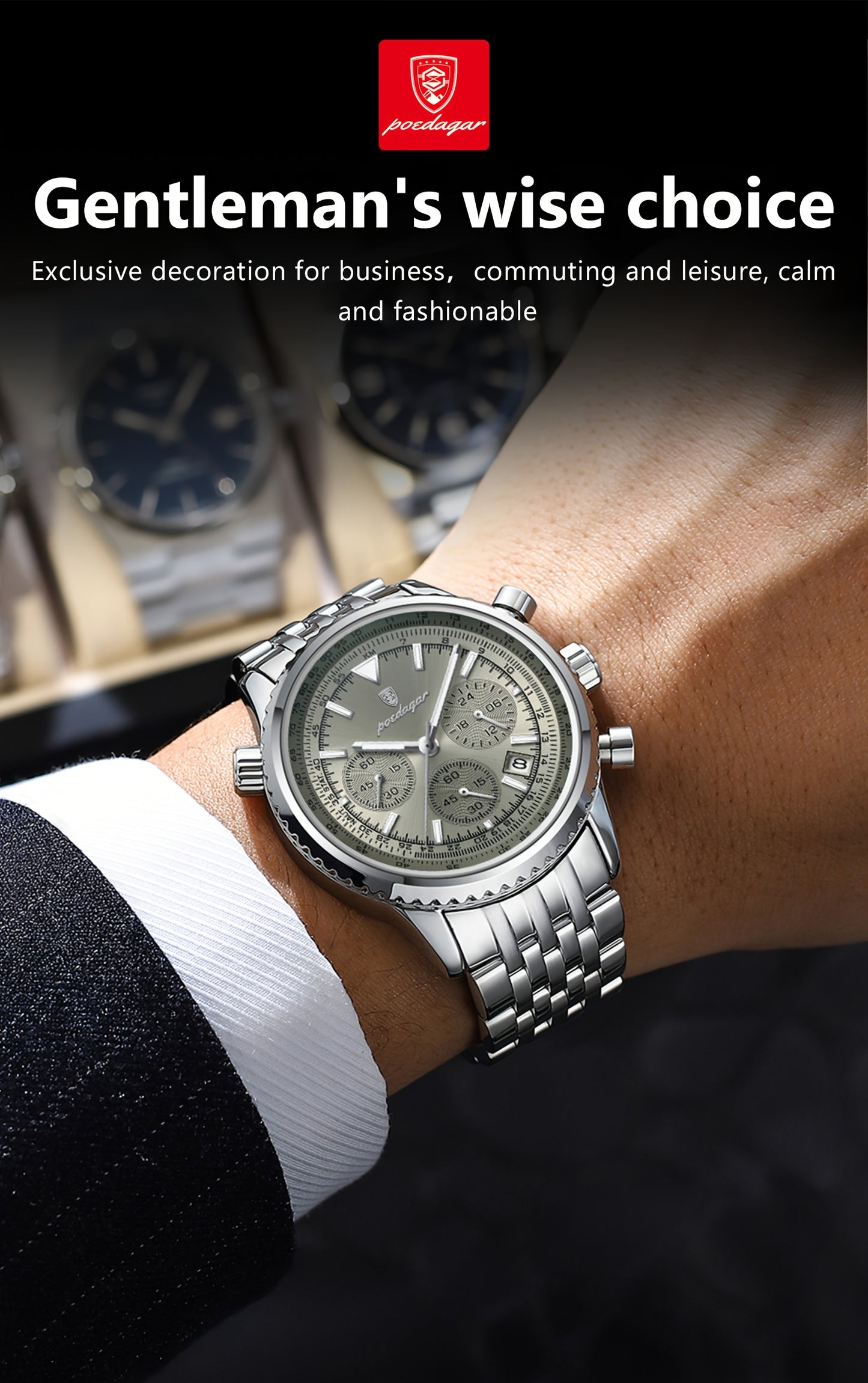 POEDAGAR New waterproof luminous calendar stainless steel ultra-thin Men's watch fashion students Korean business luxury youth chronograph quartz wristwatch., Perfect for Thanksgiving