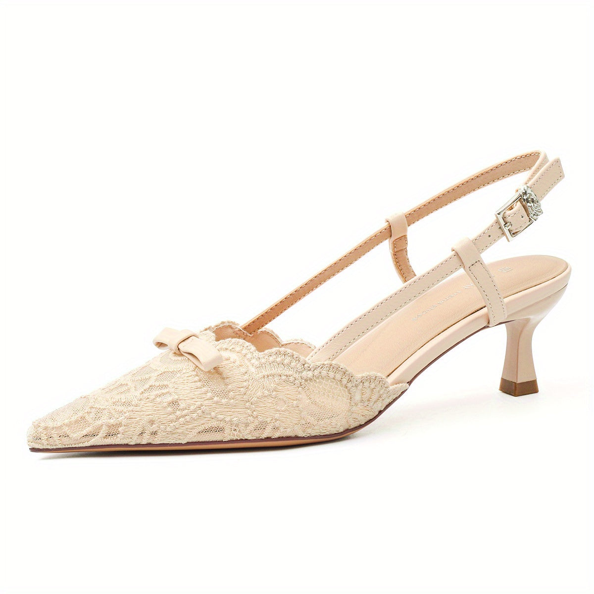 Women'S Elegant Lace-Embroidered Pointed-Toe High Heel Sandals - Beige Block Heel, Ankle Strap with Buckle, Breathable Mesh Upper, Comfortable Summer & All-Season Wear, High Heel Sandals