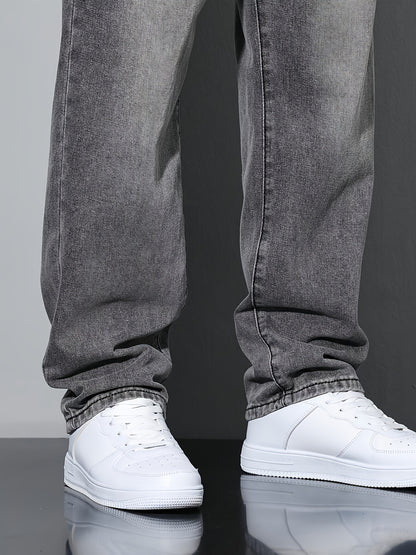 Men'S Casual Loose Fit Denim Jeans, 88.5% Cotton 8.5% Polyester 3% Rayon, All-Season Solid Color Washed Fabric, Regular Length, Non-Stretch Woven Denim Pants