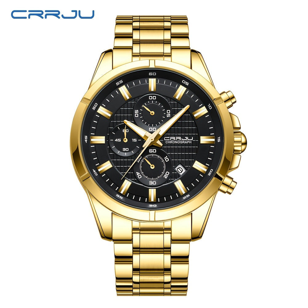 CRRJU Men's Watch Fashion Luxury Multifunctional Stainless Steel Quartz Watch