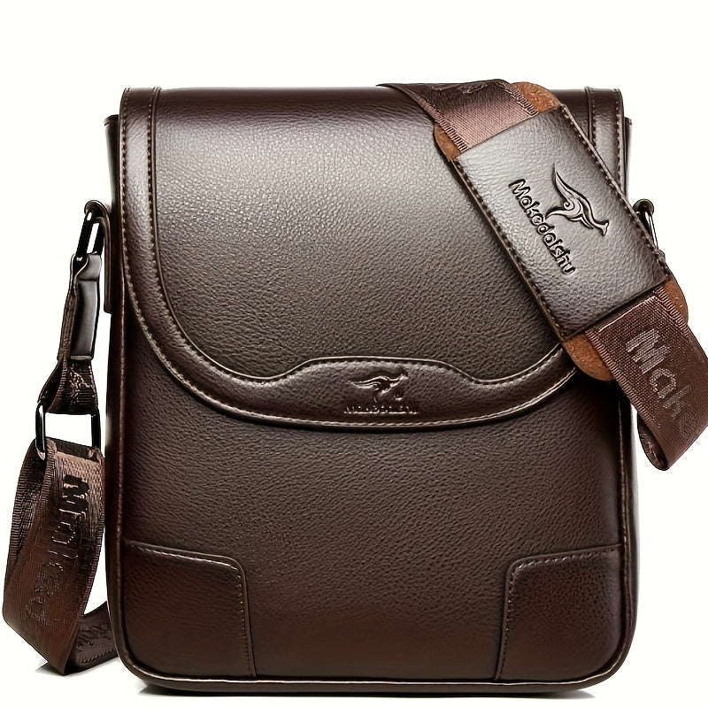 1pc KANDIDER Men's Fashion Crossbody Bag - Brown Vertical Shoulder Satchel with Adjustable Strap, Large Capacity for Business & Casual Travel