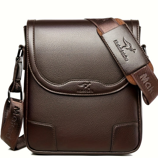 1pc KANDIDER Men's Fashion Crossbody Bag - Brown Vertical Shoulder Satchel with Adjustable Strap, Large Capacity for Business & Casual Travel