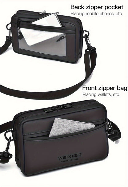 WEIXIER Men's Casual Nylon Handbag - Large Capacity with Adjustable Wrist Strap, Sleek Black for Daily Use, Valentine's Day Gift for Him, Outdoor Bag | Casual Style | Nylon Material