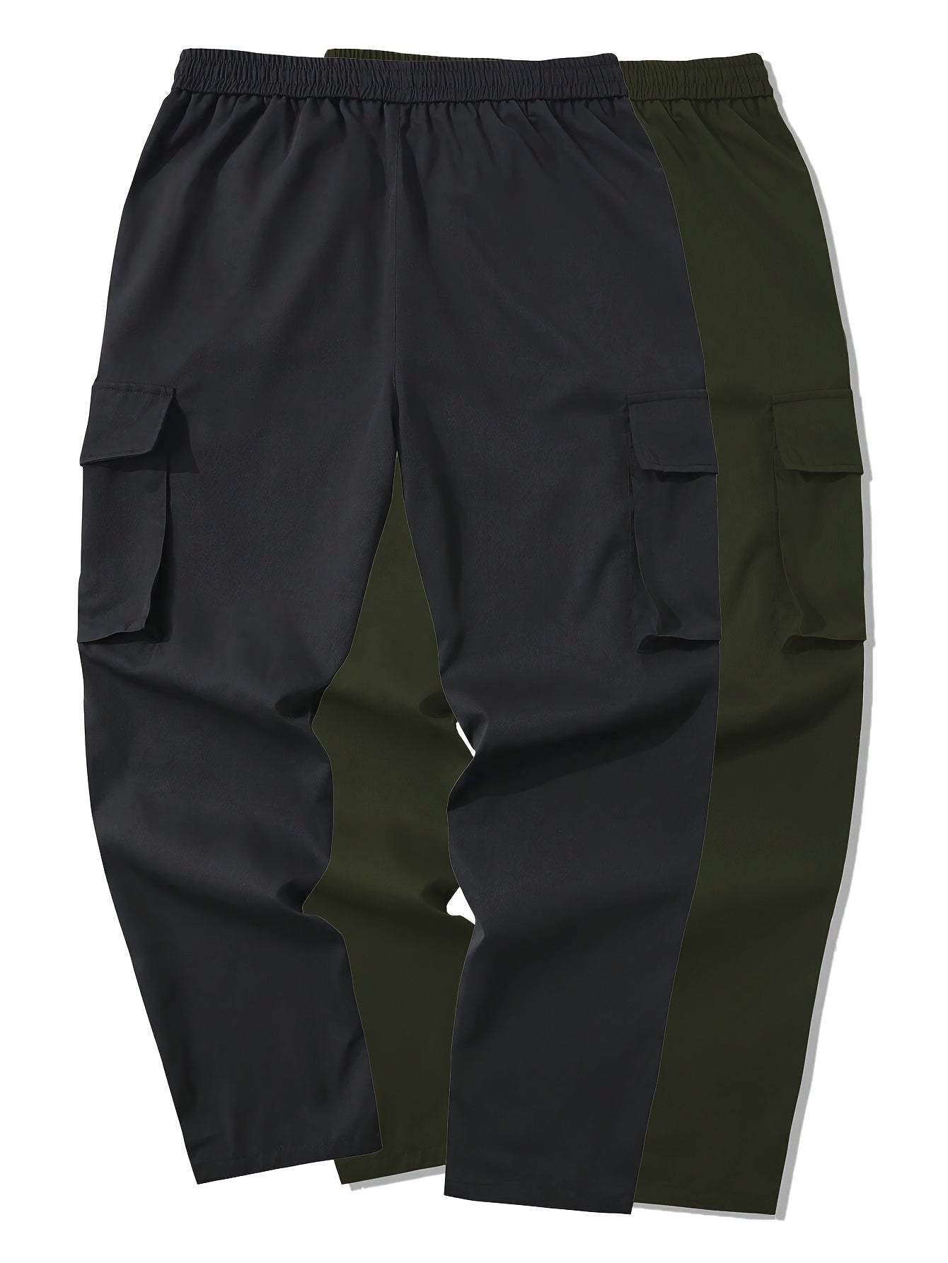 2pcs Men's Cargo Pants, Black & Gray with Drawstring Waist and Multiple Pockets, Durable Polyester, Ideal for Outdoor Activities and Casual Wear, Casual Wear Pants | Multiple Pocket Design | Durable Fabric Pants