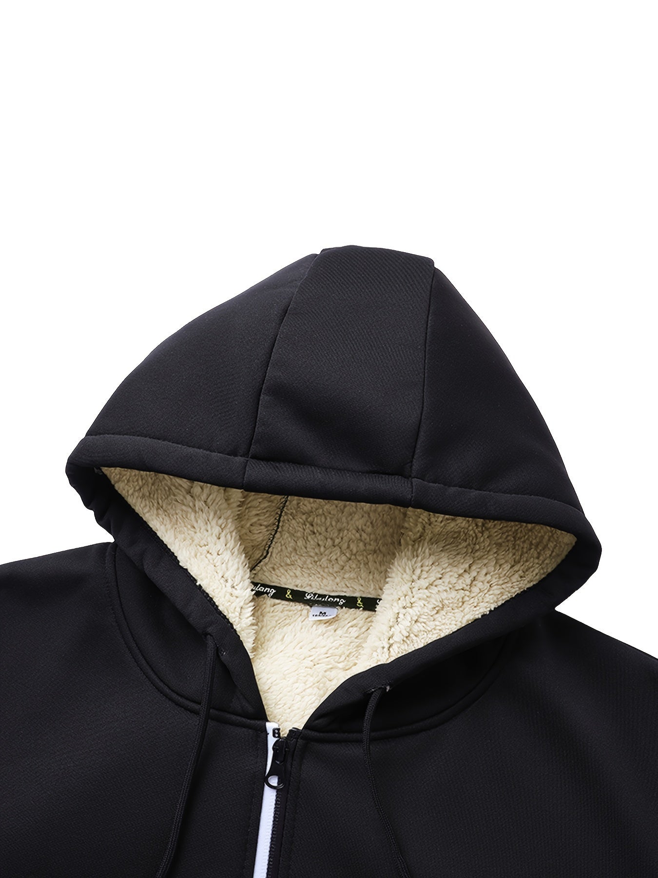 1pc Men'S Casual Style Hooded Jacket, Thick Fleece Lined, Warm Autumn/Winter Fashion, Solid Color, Polyester Knit with Pockets, Regular Fit