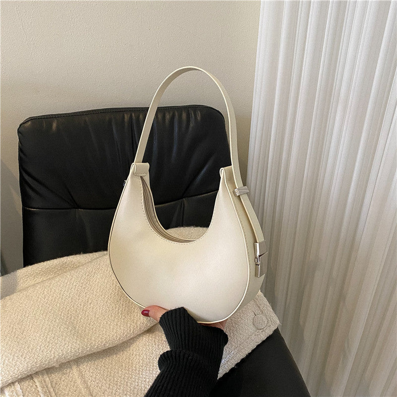 1pc Trendy Crescent Moon Shoulder Bag for Women - Large Capacity, Casual Underarm Purse in Black/Brown/White/Beige, with Polyester Lining, Zip Closure, Perfect for Commuting & Everyday Use, Crossbody Purse, Minimalist Handbag