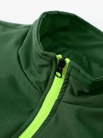 Men's Two-Tone Spliced Jacket and Pants Set in Fluorescent Green with 'Sports' Letter Print, Eye-Catching Fashion Design, Comfortable Soft Fabric, Essential Outfit for Home or Outdoor Wear TZ8030