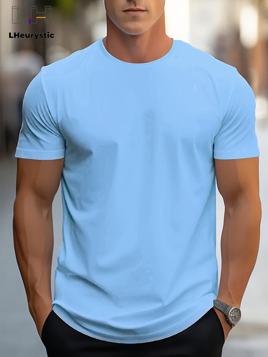 1pc Men's Spring Summer Casual Short Sleeve T-Shirt - Solid Black, Regular Fit Round Neck, Breathable Fabric for Gym, Outdoor & Casual Attire, Gym Shirts, Durable Casualwear, Smooth Texture