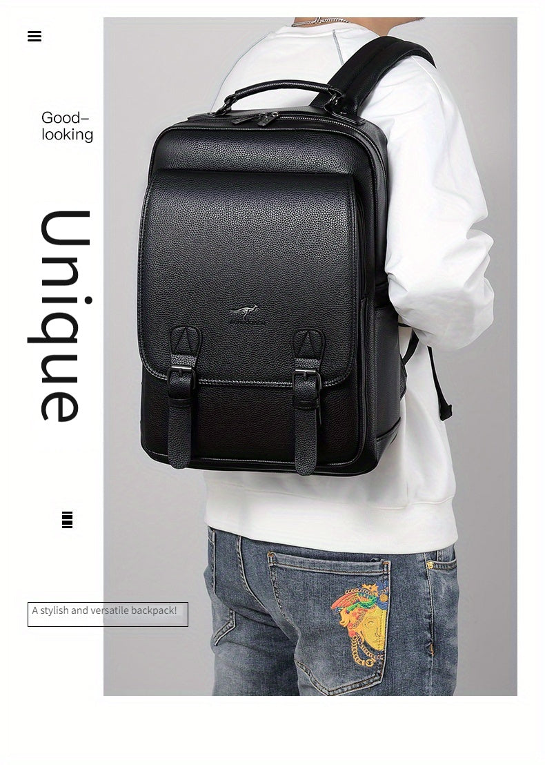 Stylish Men's Backpack - Multifunctional, Large Capacity for 39.62cm Laptop, Business & Travel Ready, Durable PU Material