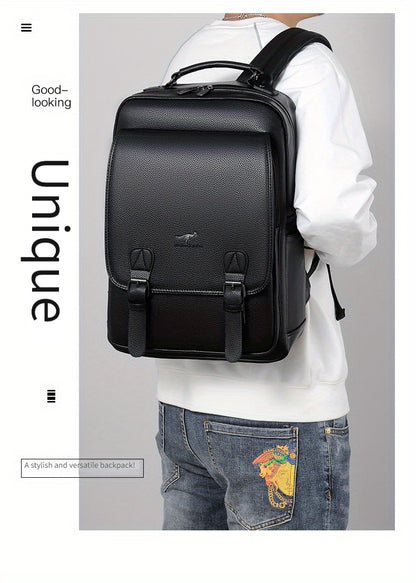 Stylish Men's Backpack - Multifunctional, Large Capacity for 39.62cm Laptop, Business & Travel Ready, Durable PU Material