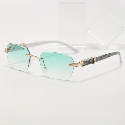 A Pair of Men'S Stylish Metal Square Frameless Glasses with Gradient Ocean Lenses, Perfect for Streetwear And Everyday Use for Trendy Guys in Europe And America.